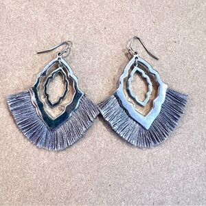 Silver and Gray Geometric Fringe Earrings